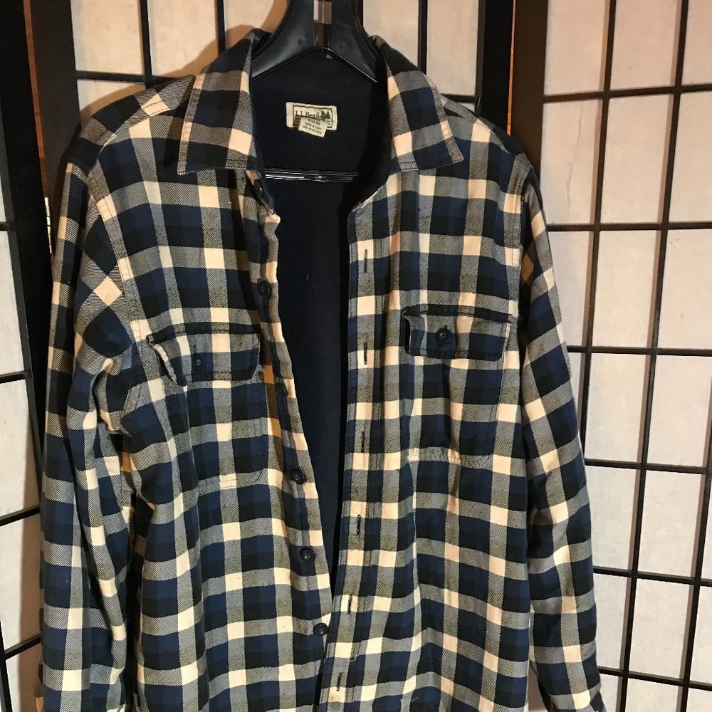 LL Bean Plaid Fleece-Lined Flannel Shirt Jacket